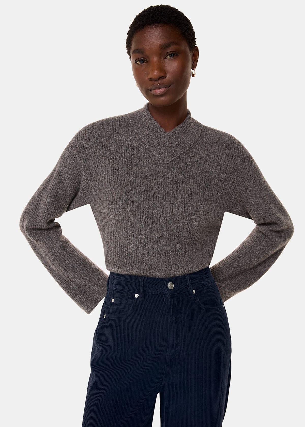 Navy High Waist Cord Barrel Jeans