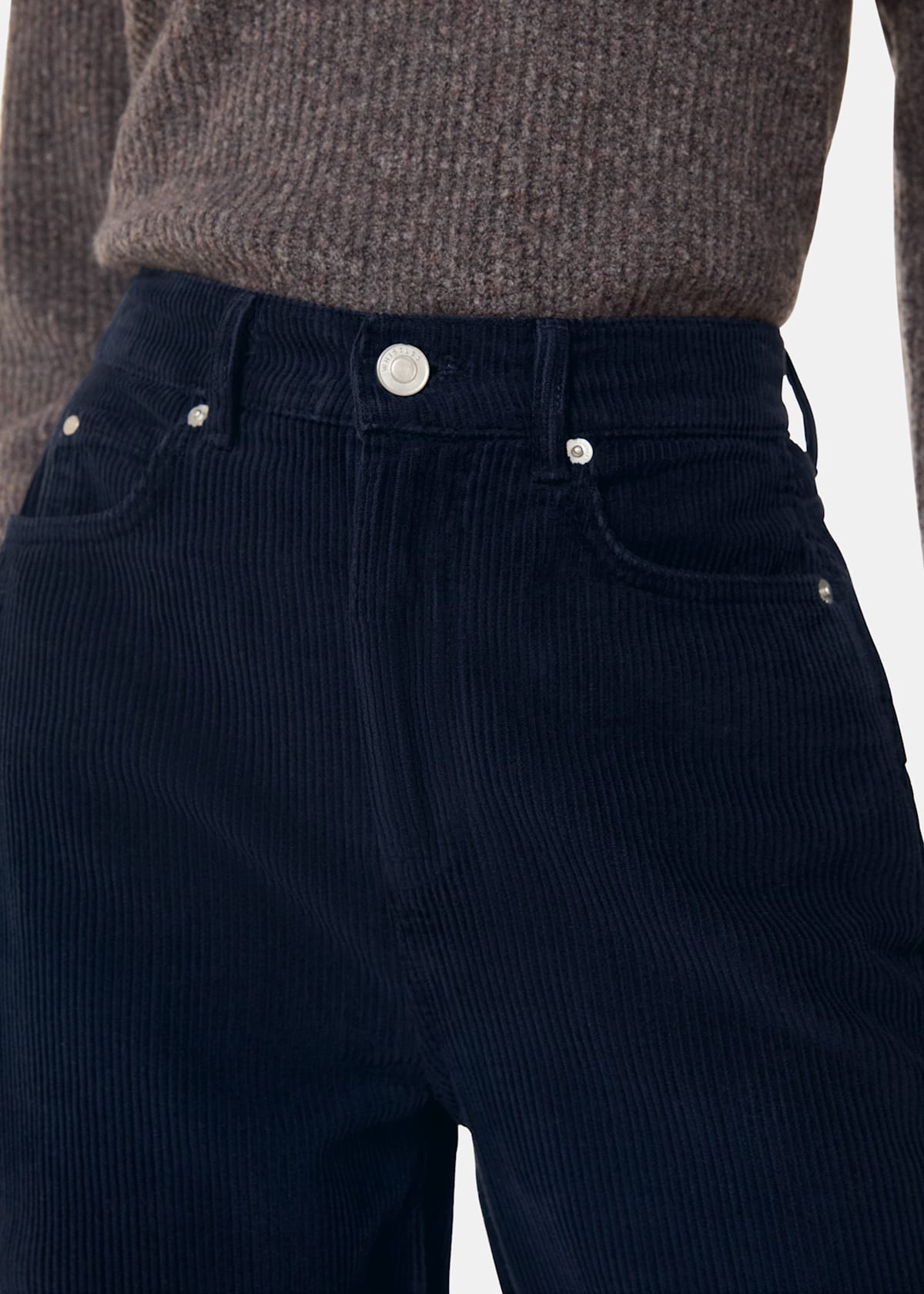 Navy High Waist Cord Barrel Jeans
