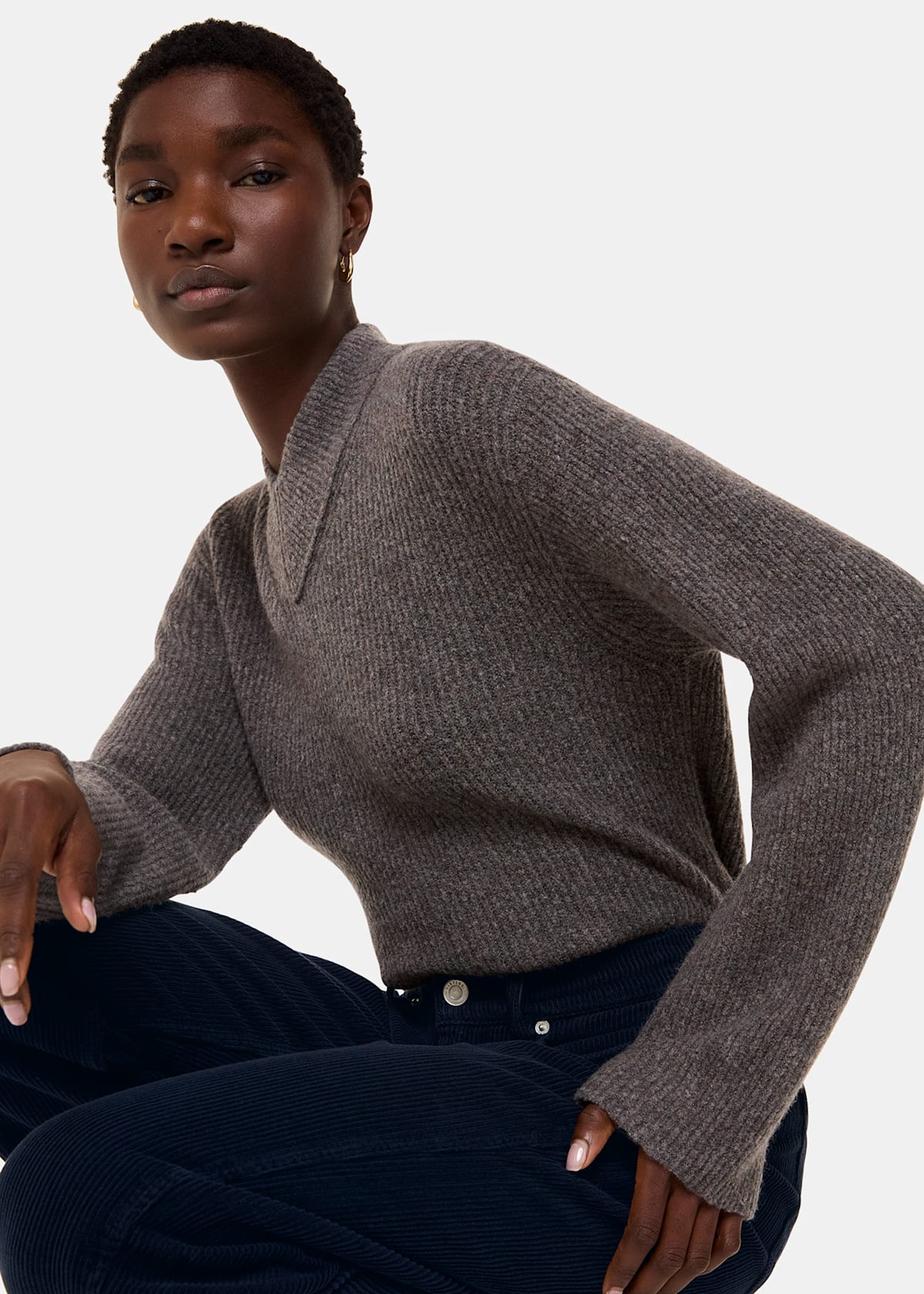 Navy High Waist Cord Barrel Jeans