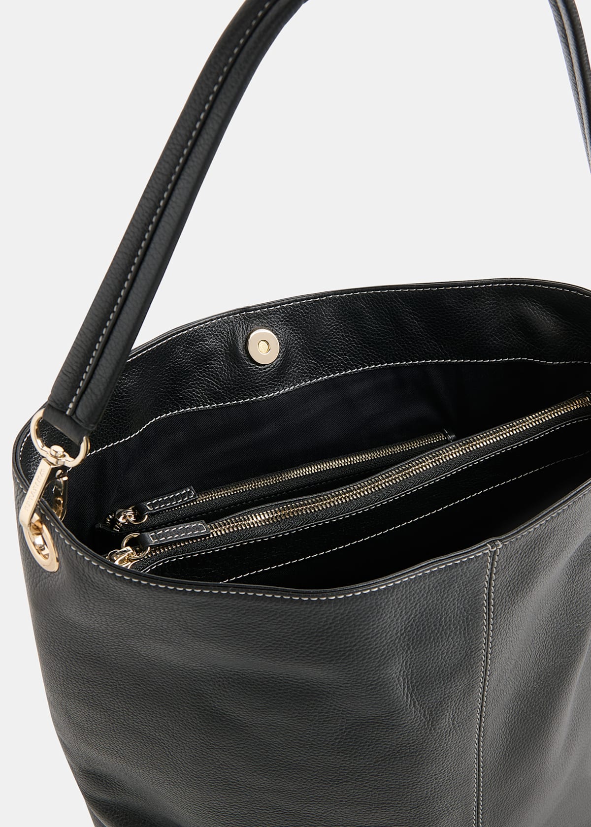 Black Kamil Contrast Stitch Tote Bag