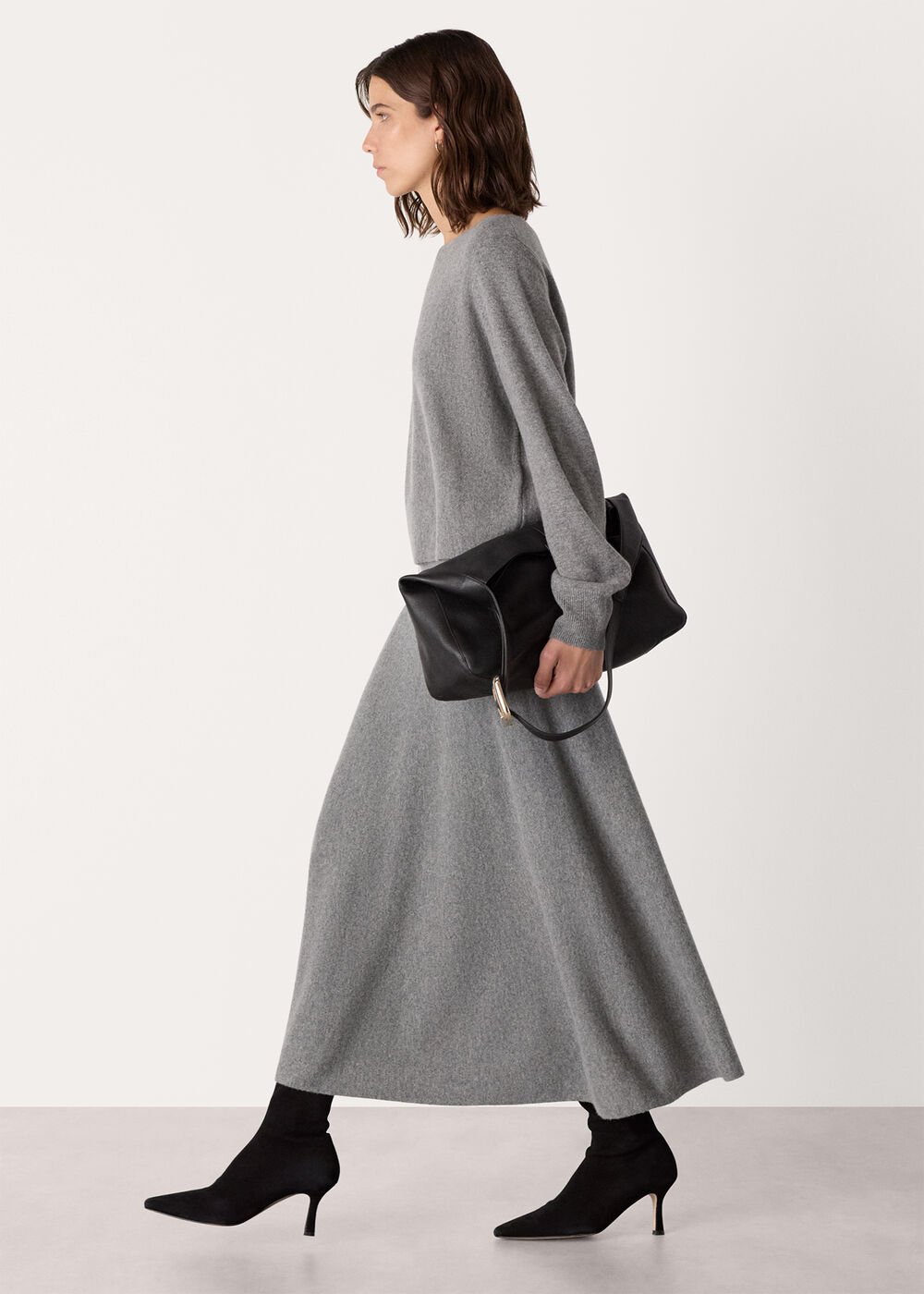 Grey Knitted Midi Skirt