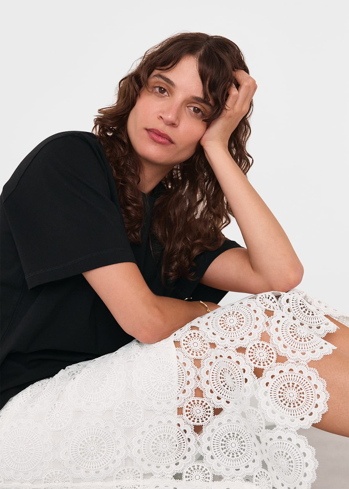 White Lace Column Midi Skirt