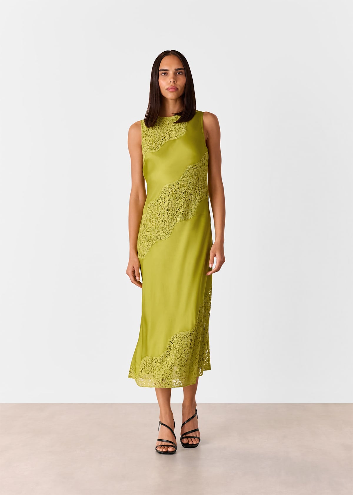 Lime Lace Insert Midi Dress