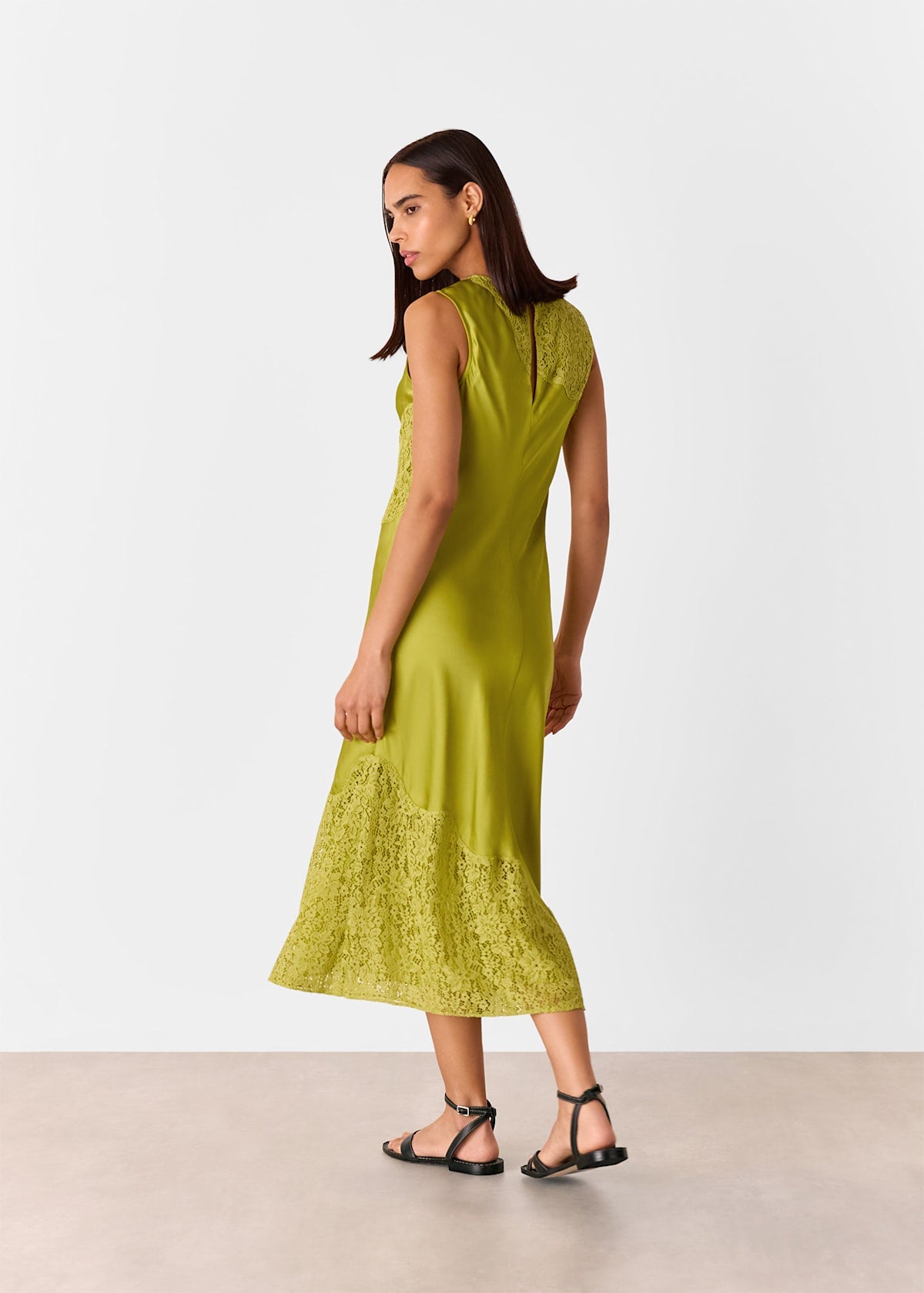 Lime Lace Insert Midi Dress