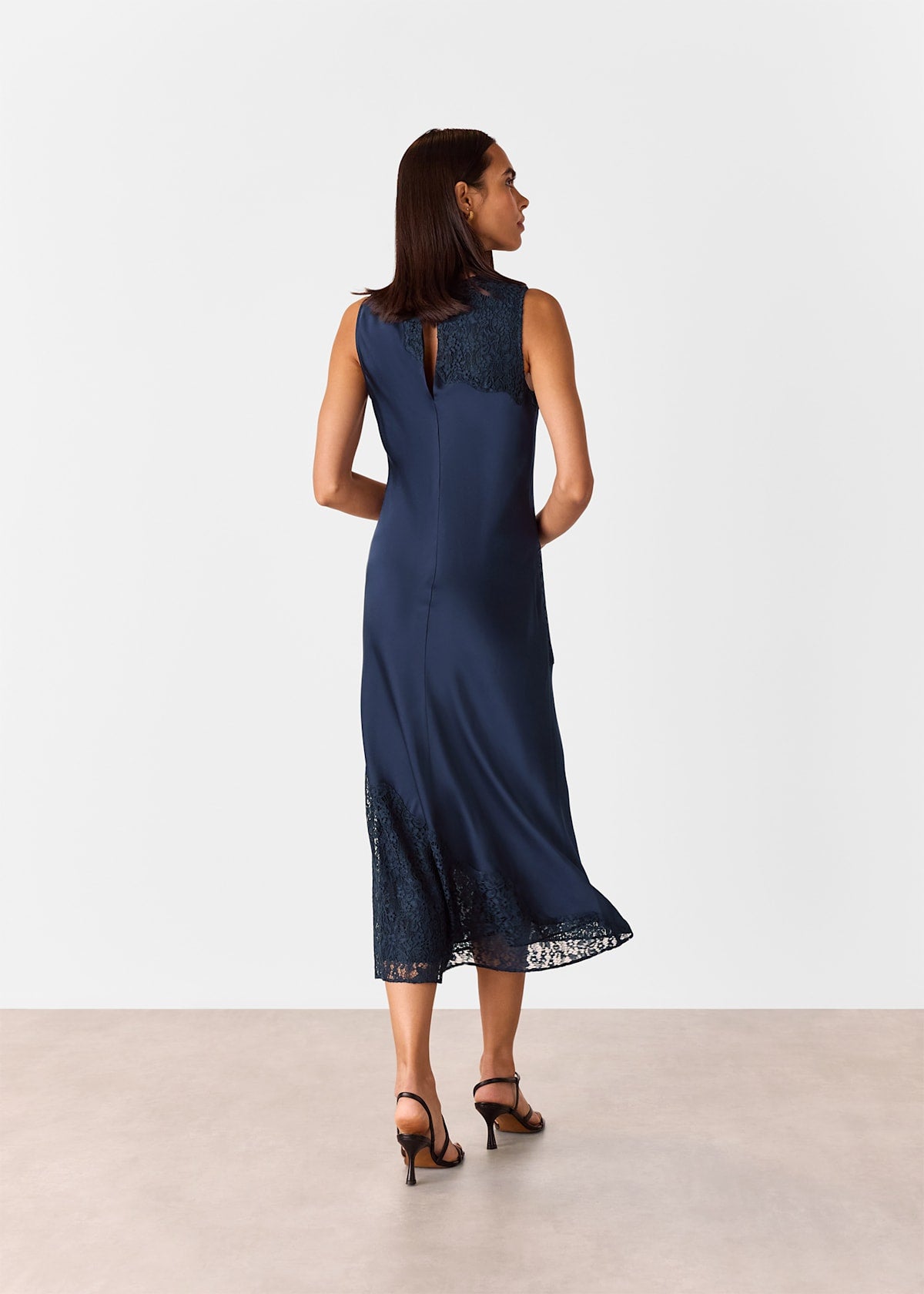 Navy Lace Insert Midi Dress