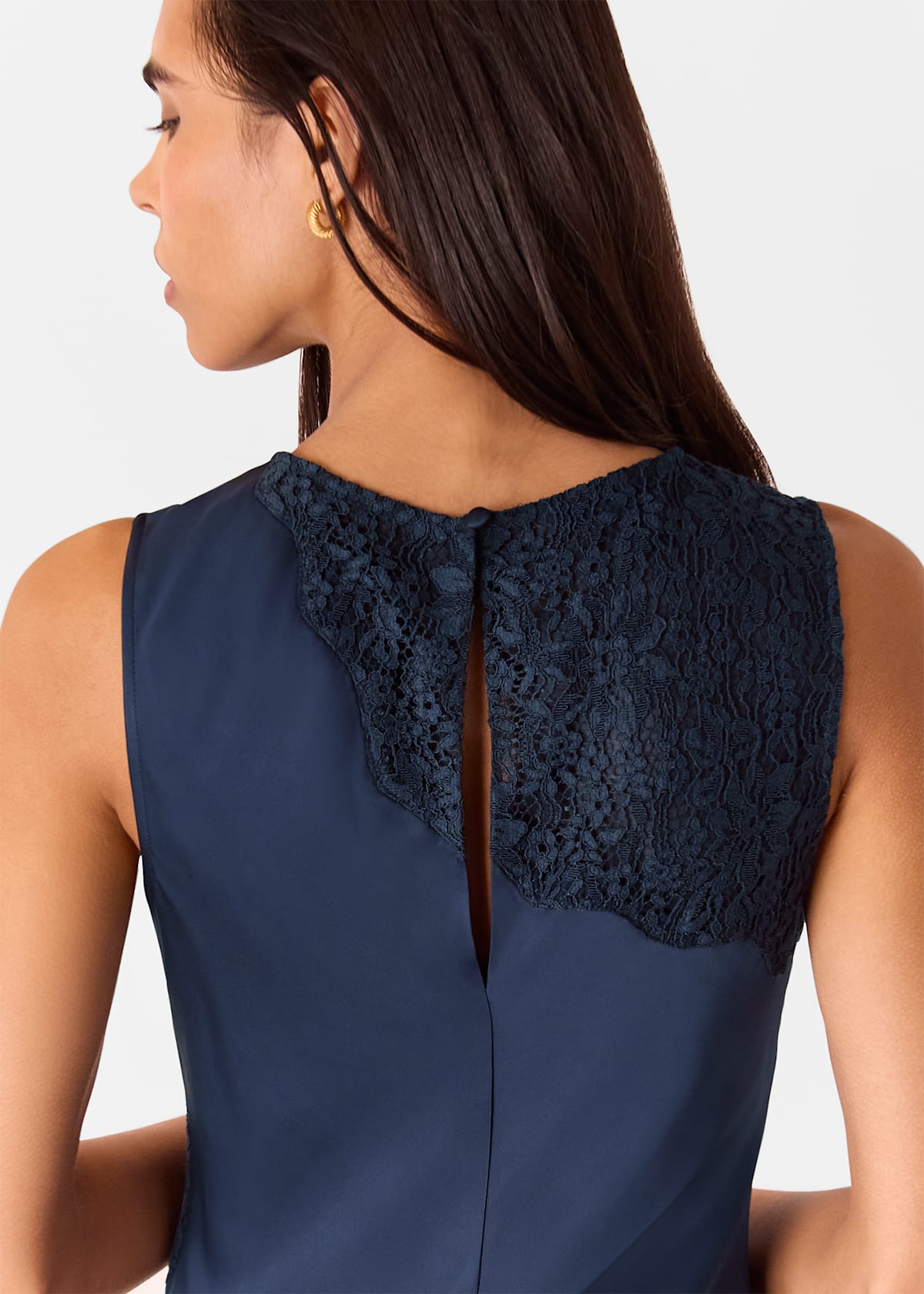 Navy Lace Insert Midi Dress