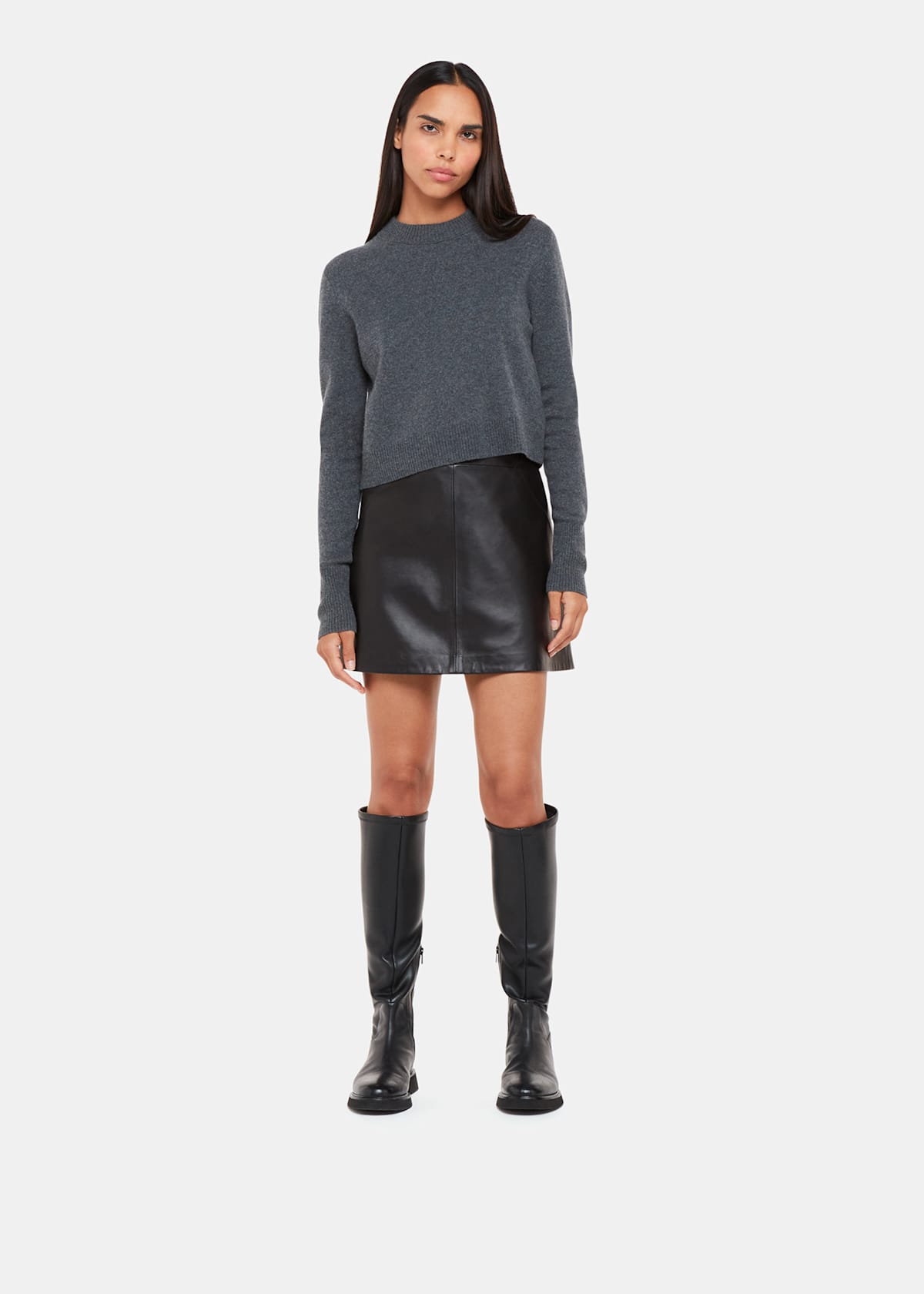 Black Leather A-Line Mini Skirt