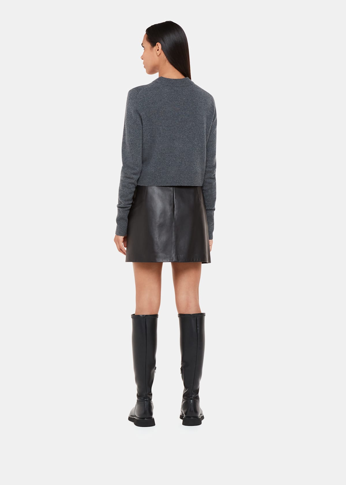 Black Leather A-Line Mini Skirt