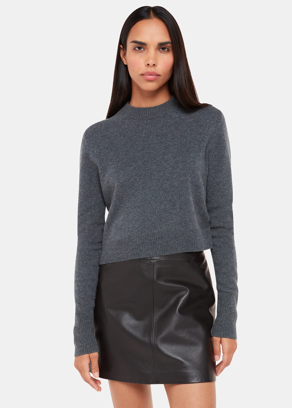 Black Leather A-Line Mini Skirt