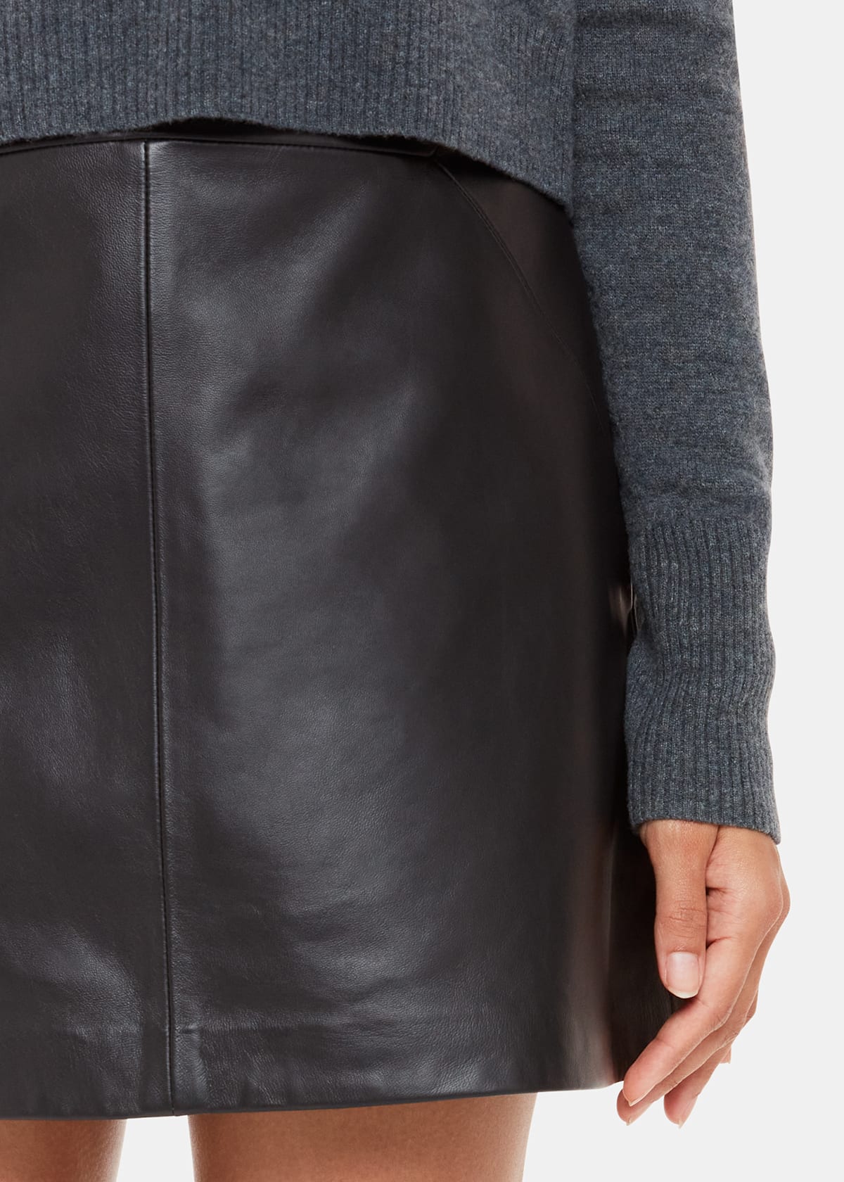 Black Leather A-Line Mini Skirt