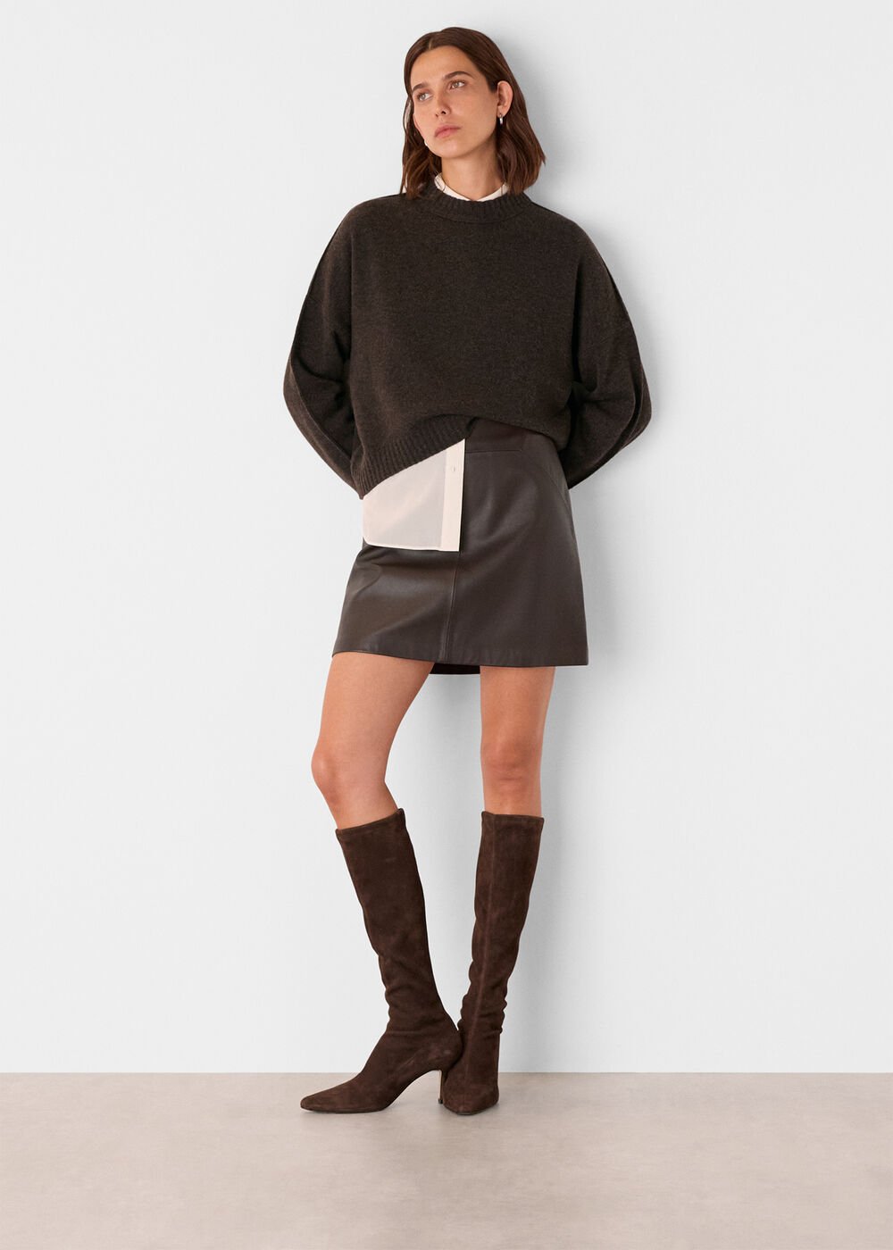 Brown Leather A Line Skirt