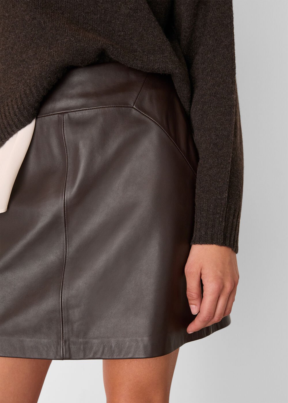Brown Leather A Line Skirt