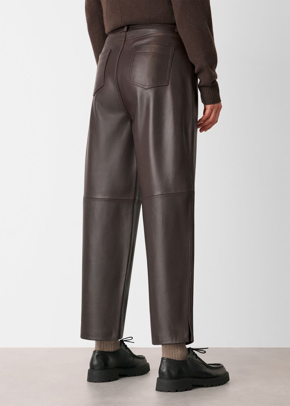 Brown Leather Barrel Leg Trouser
