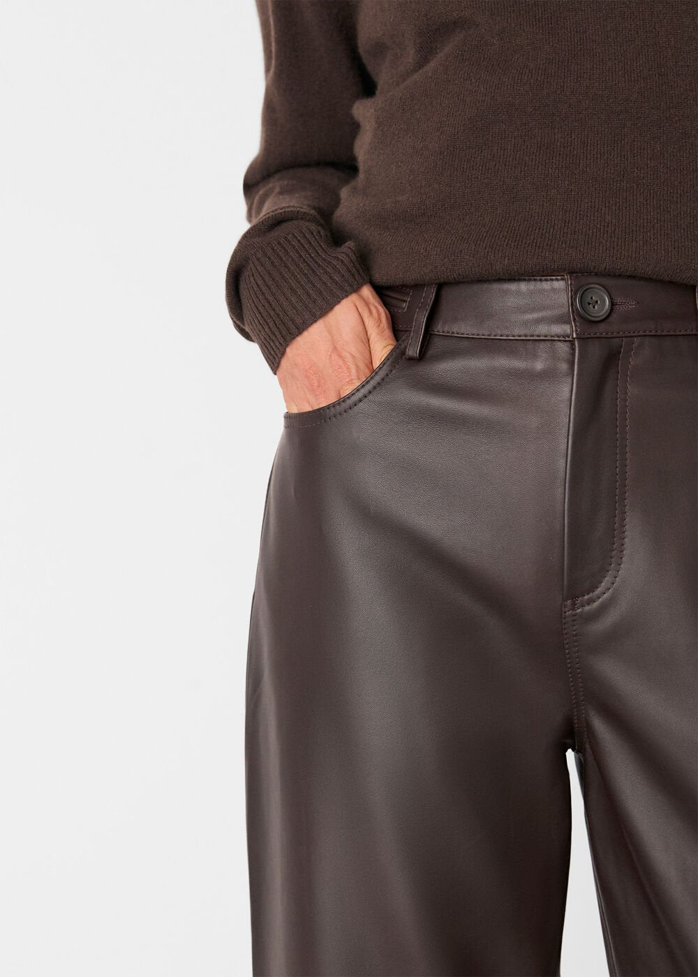 Brown Leather Barrel Leg Trouser