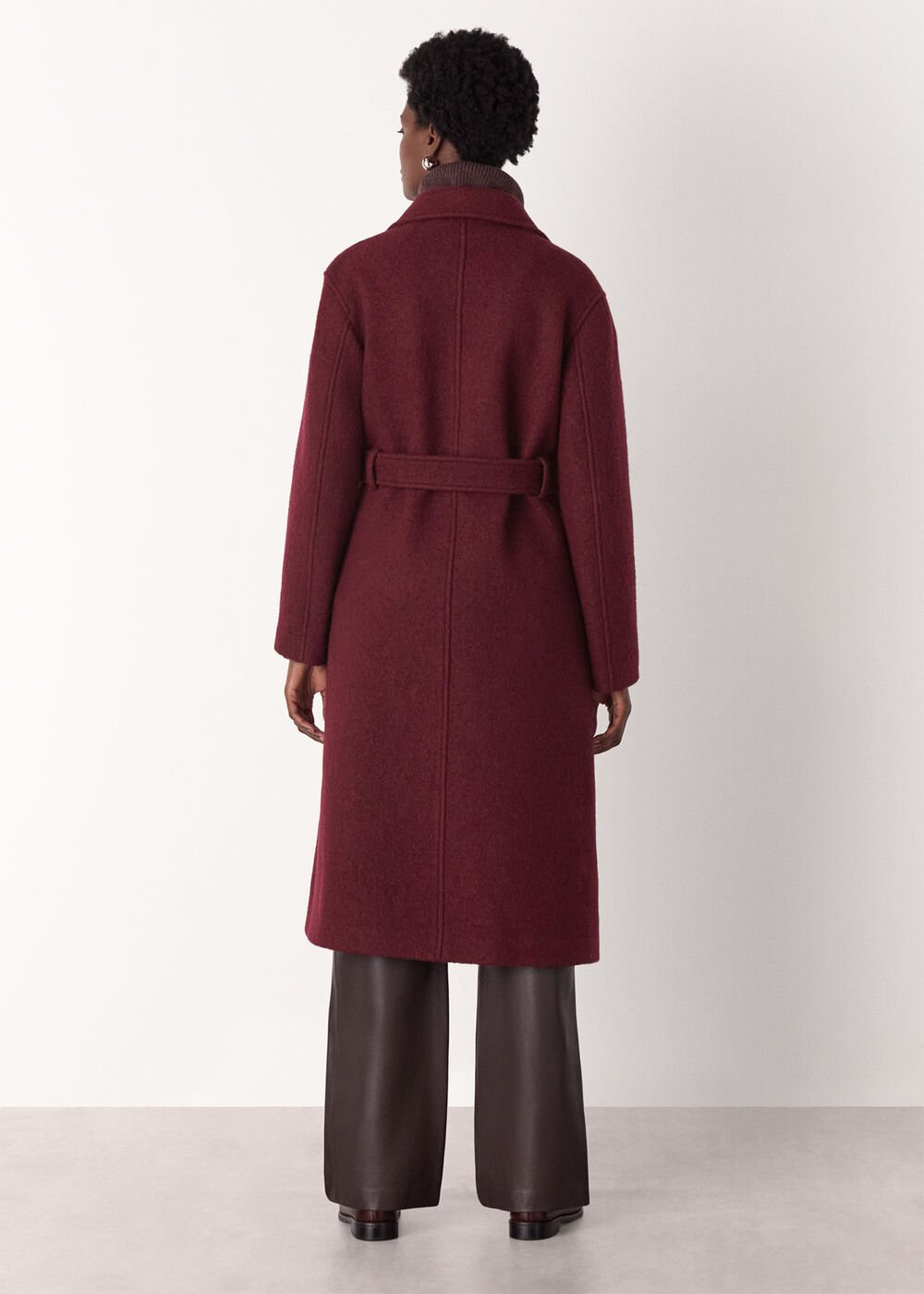 Burgundy Long Belted Wool Coat