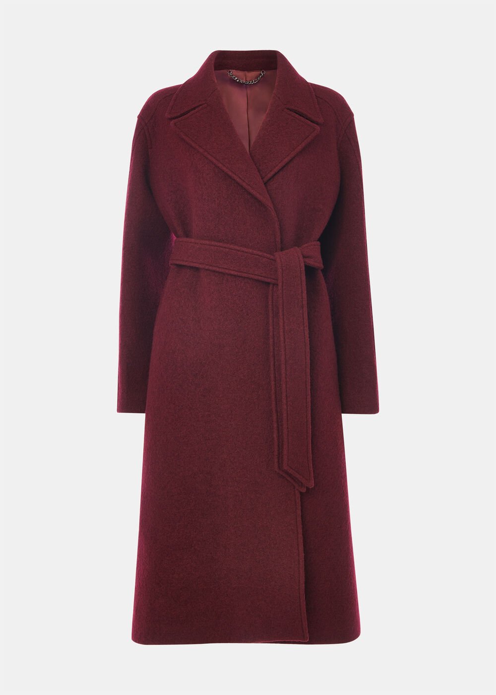 Burgundy Long Belted Wool Coat