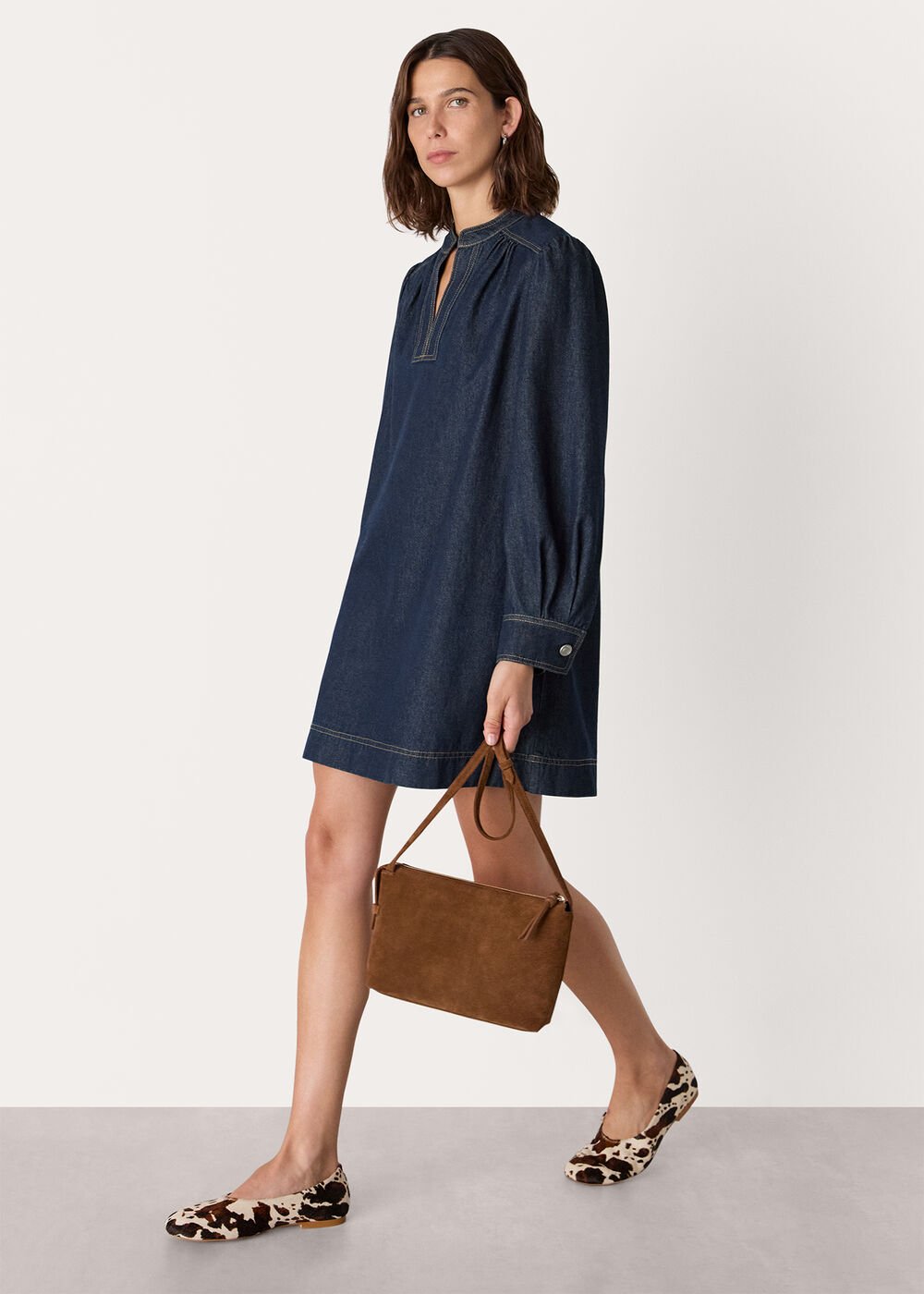 Dark Denim Long Sleeve Shift Mini Dress