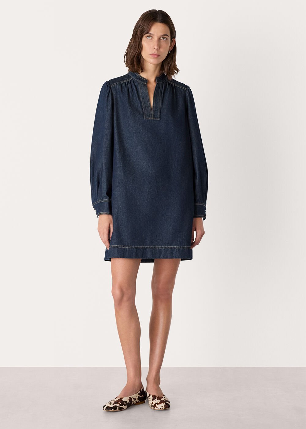 Dark Denim Long Sleeve Shift Mini Dress