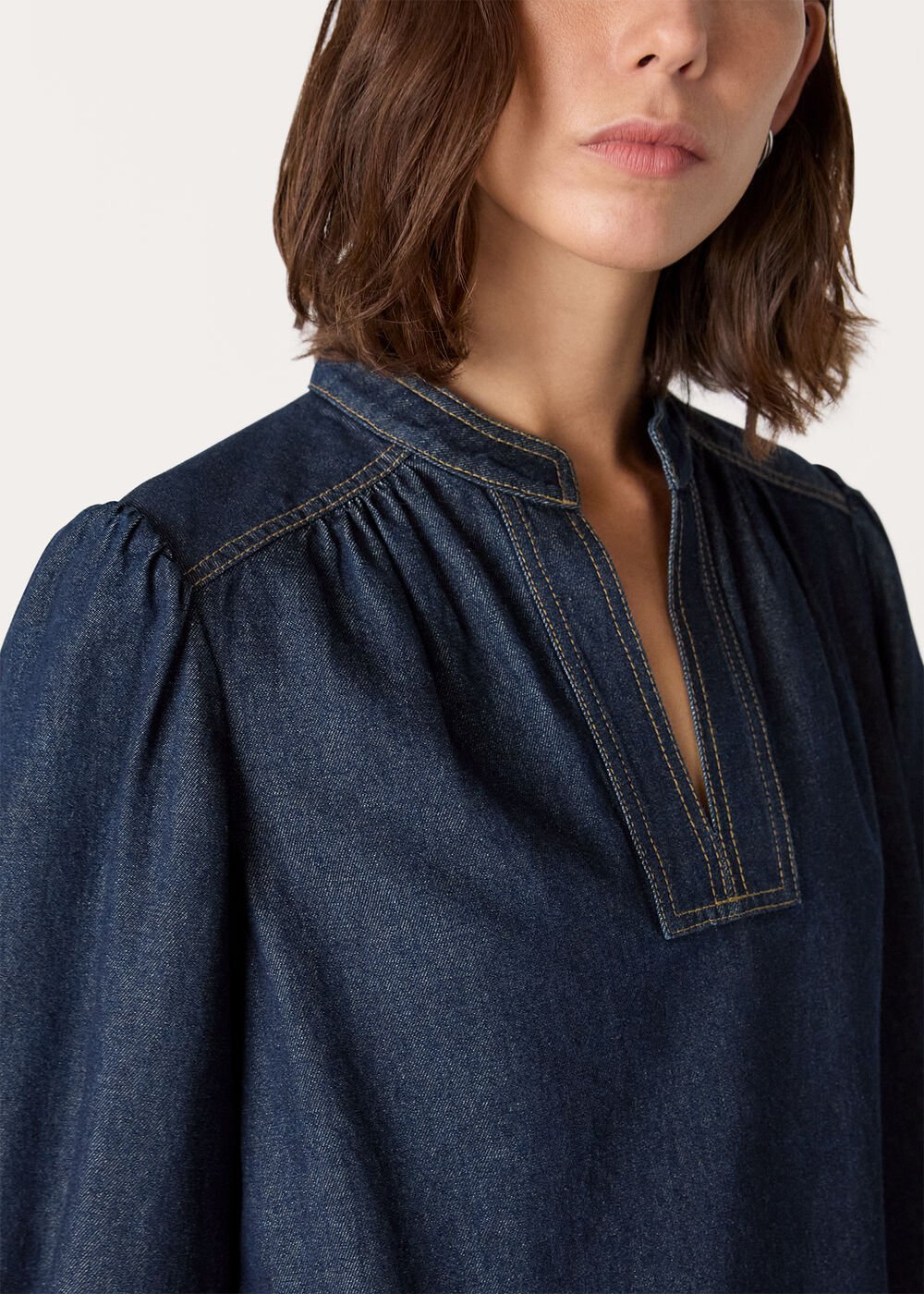 Dark Denim Long Sleeve Shift Mini Dress