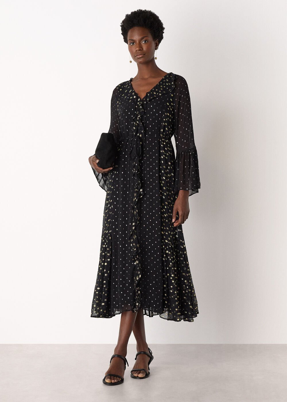 Black/Multi Metallic Dobby Ruffle Dress