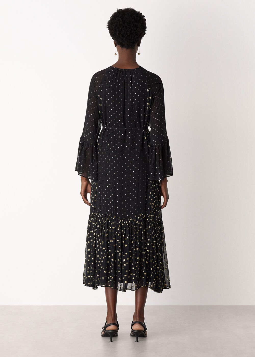 Black/Multi Metallic Dobby Ruffle Dress
