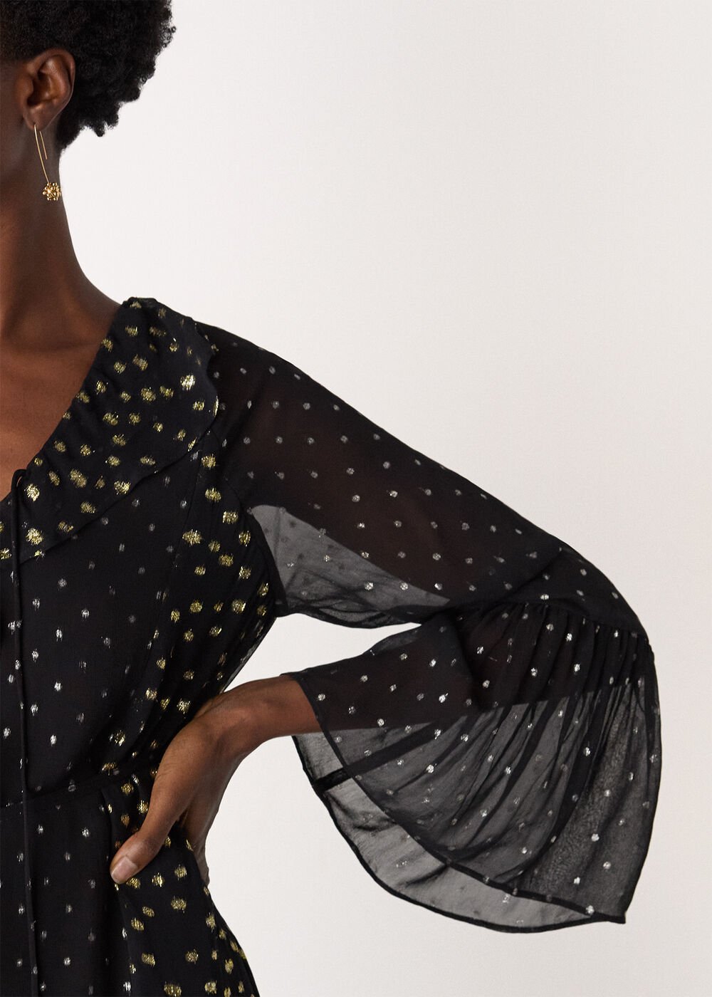 Black/Multi Metallic Dobby Ruffle Dress