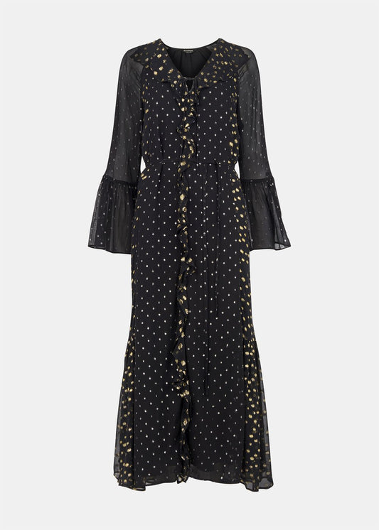 Black/Multi Metallic Dobby Ruffle Dress