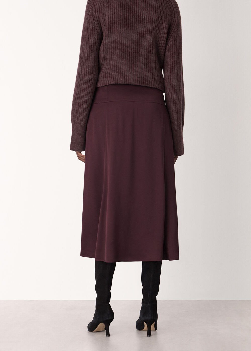 Burgundy Midi Satin Bias Skirt