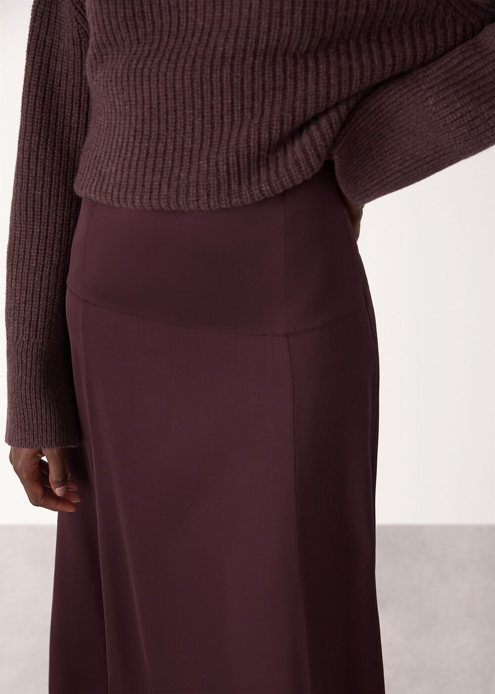 Burgundy Midi Satin Bias Skirt