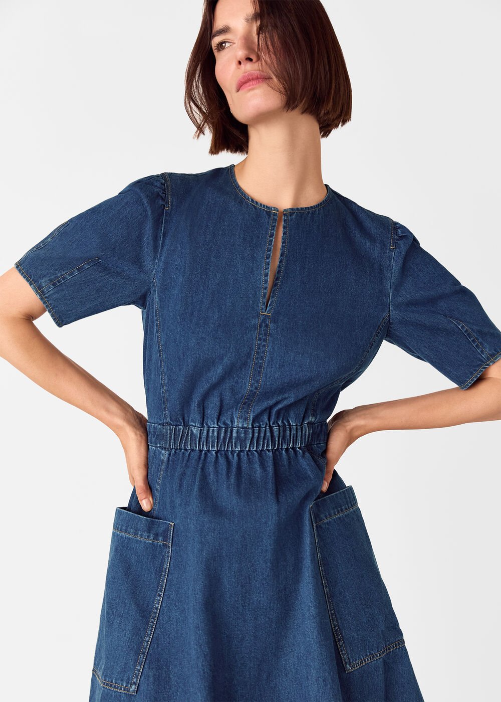 Denim Midi Short Sleeve Dress