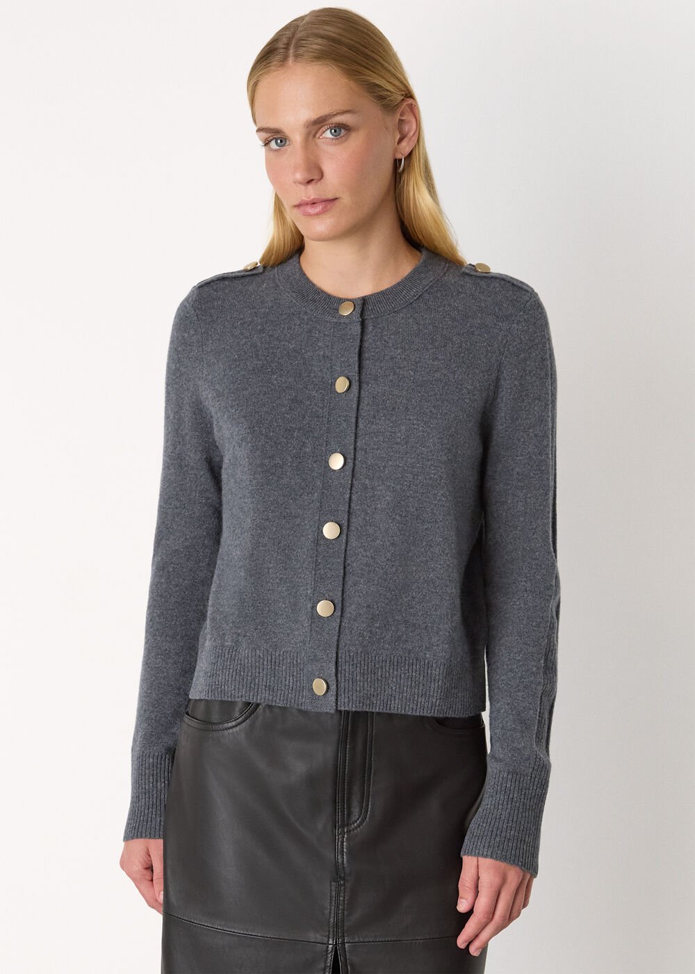 Dark Grey Military Crew Neck Cardigan