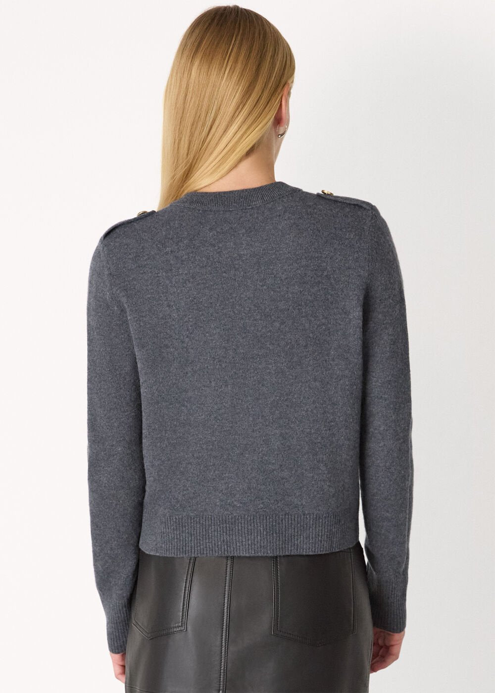 Dark Grey Military Crew Neck Cardigan