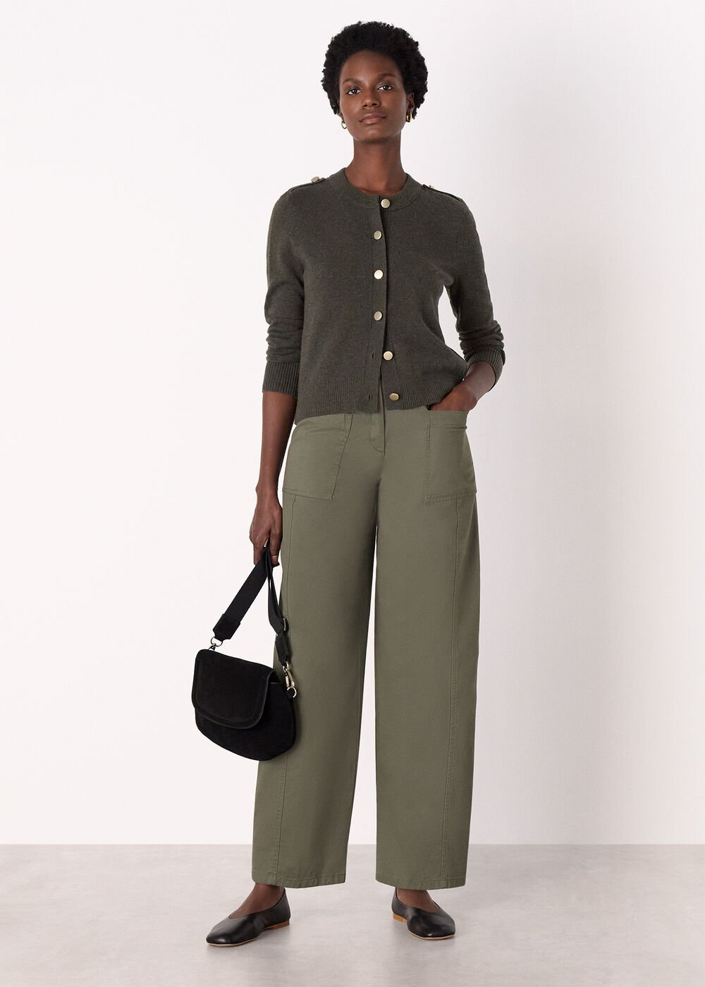 Khaki Military Crew Neck Cardigan