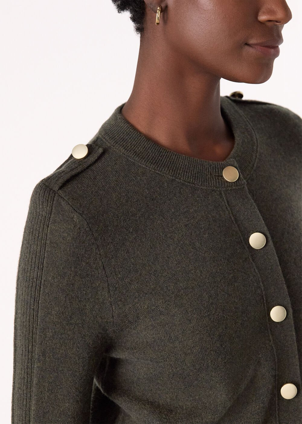 Khaki Military Crew Neck Cardigan