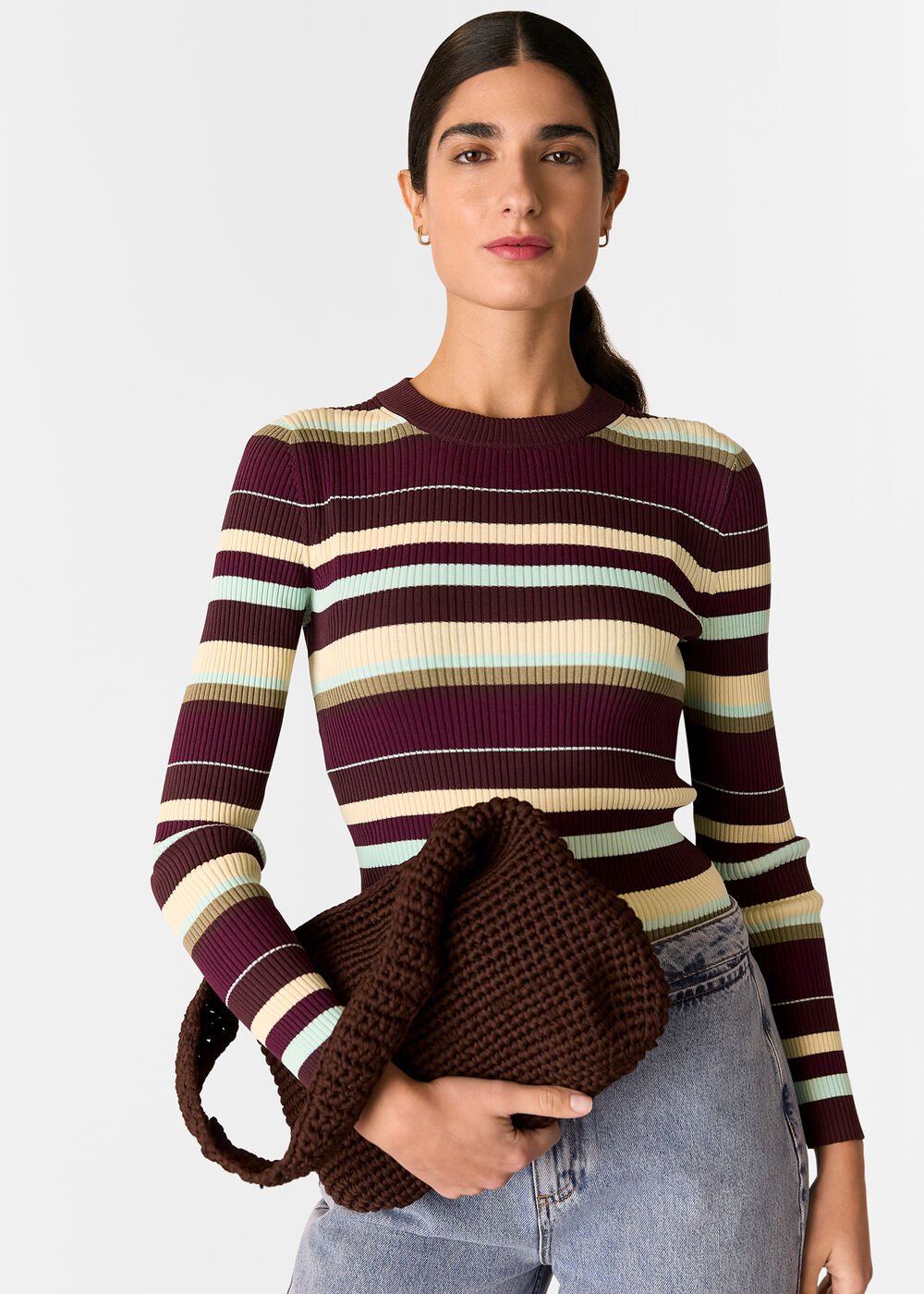 Multicolour Multi Stripe Crew Neck Knit