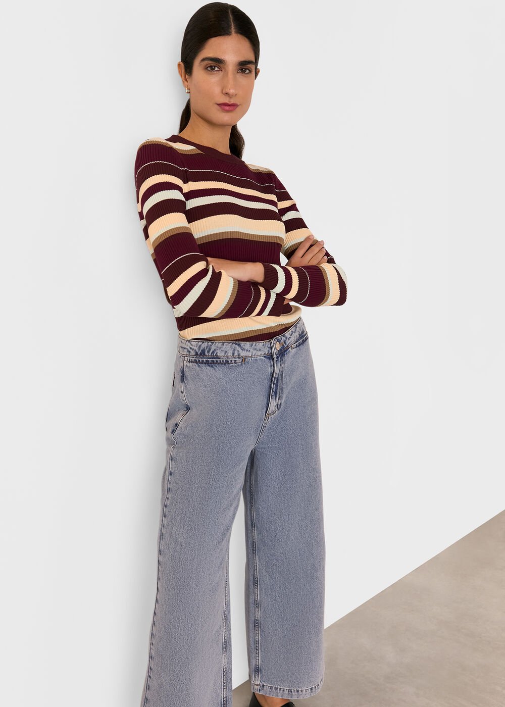 Multicolour Multi Stripe Crew Neck Knit