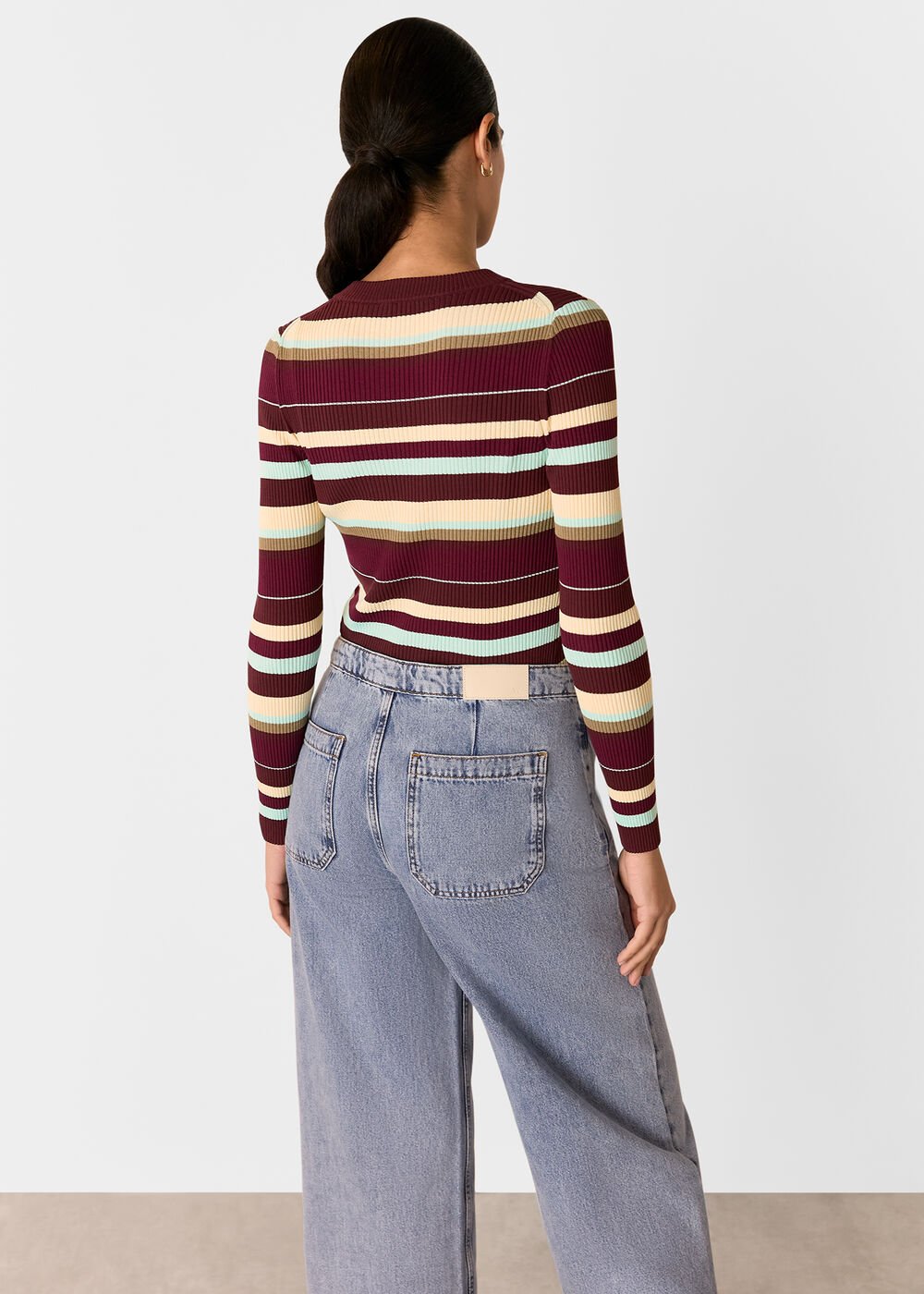 Multicolour Multi Stripe Crew Neck Knit