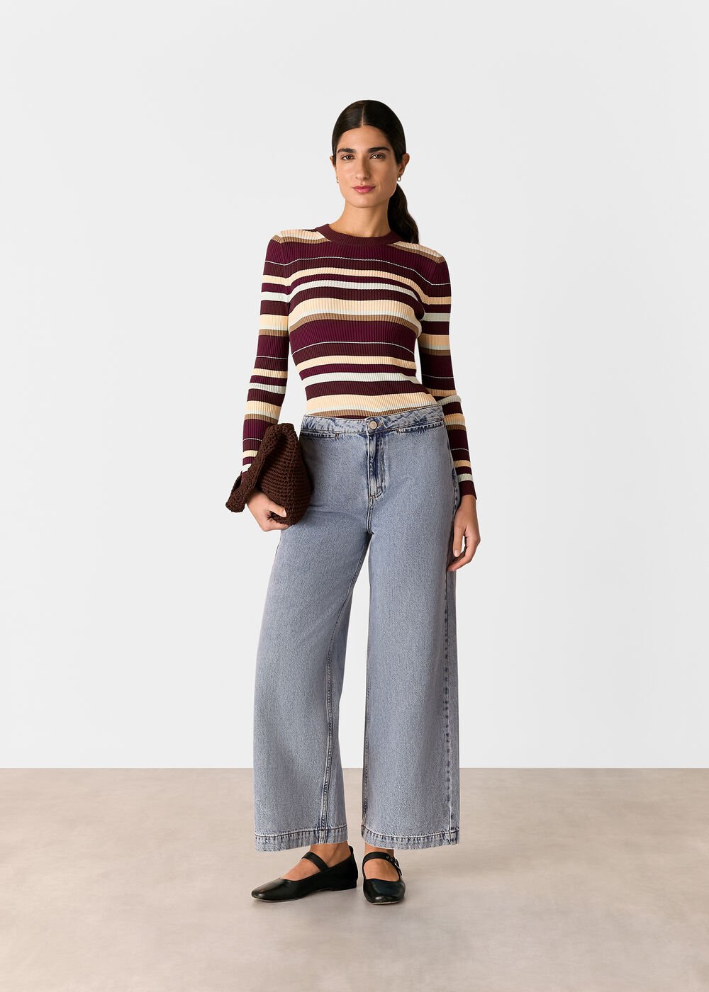 Multicolour Multi Stripe Crew Neck Knit