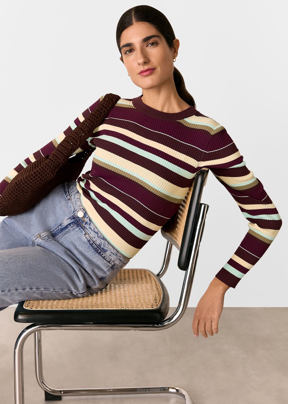 Multicolour Multi Stripe Crew Neck Knit