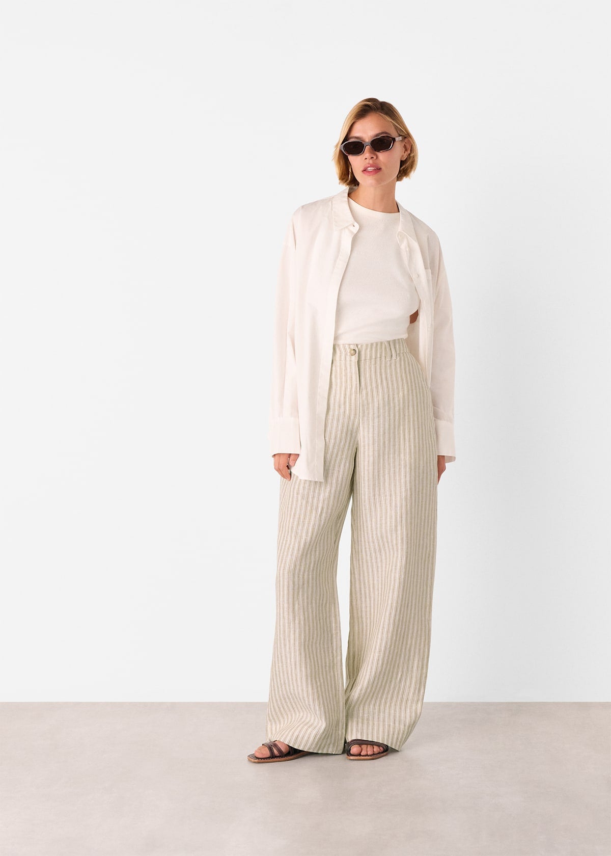 Neutral Linen Stripe Trouser