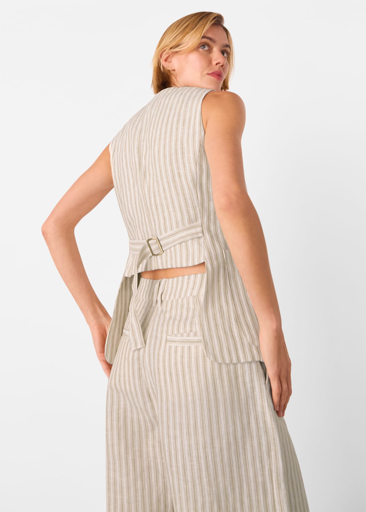 Neutral Linen Stripe Waistcoat