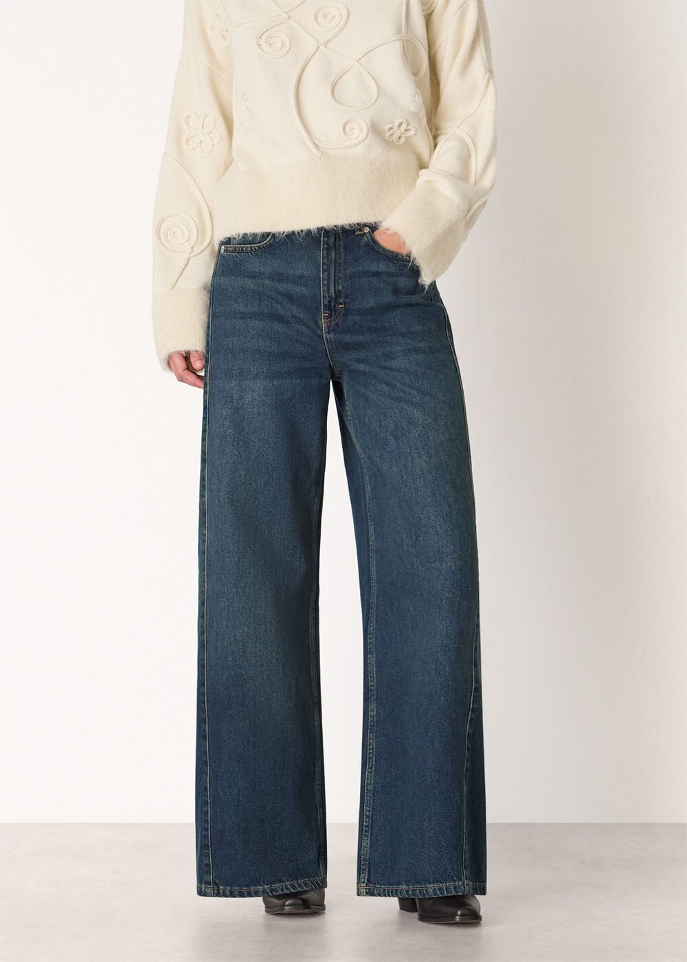 Dark Denim Panel Wide Leg Jean