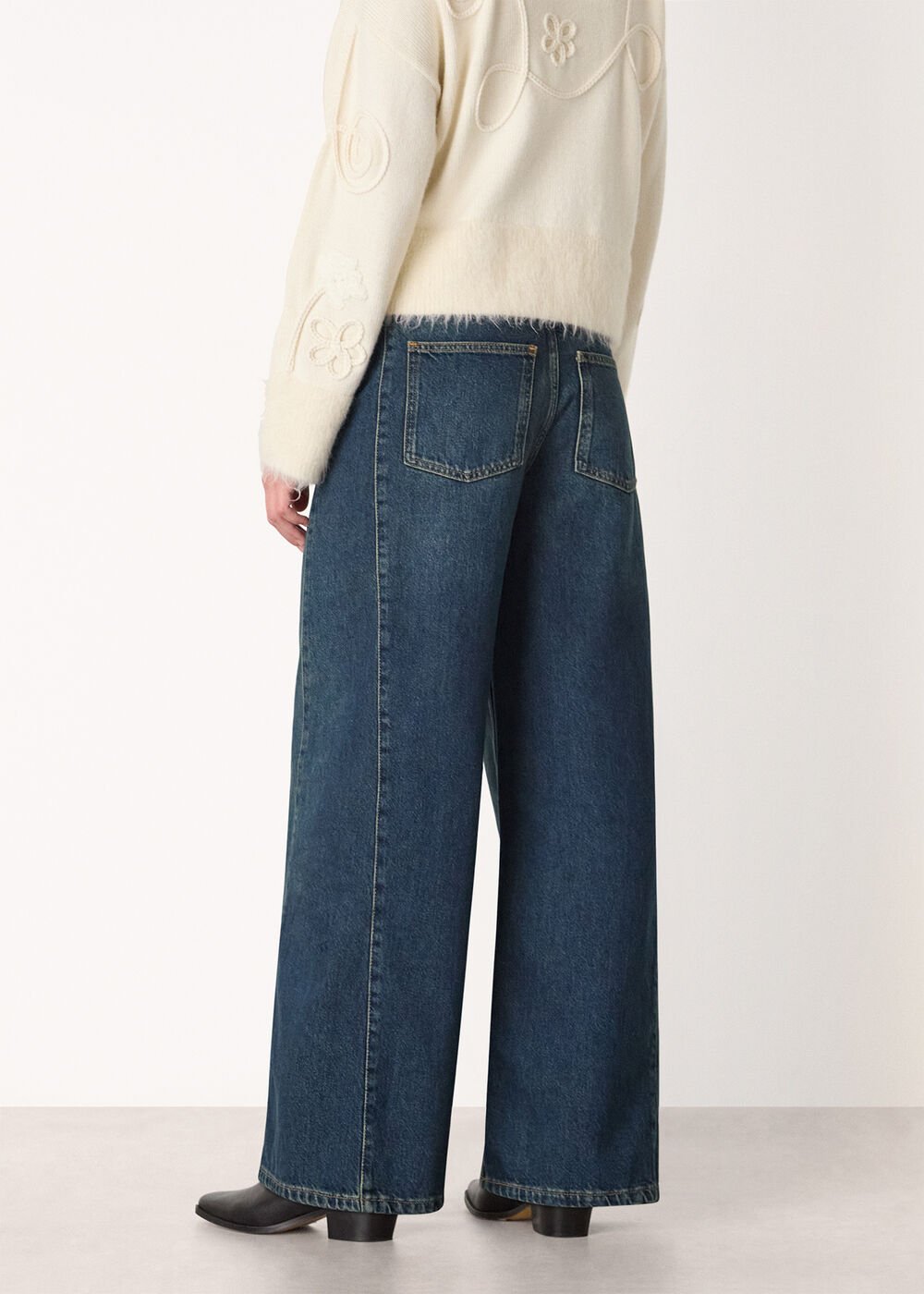 Dark Denim Panel Wide Leg Jean