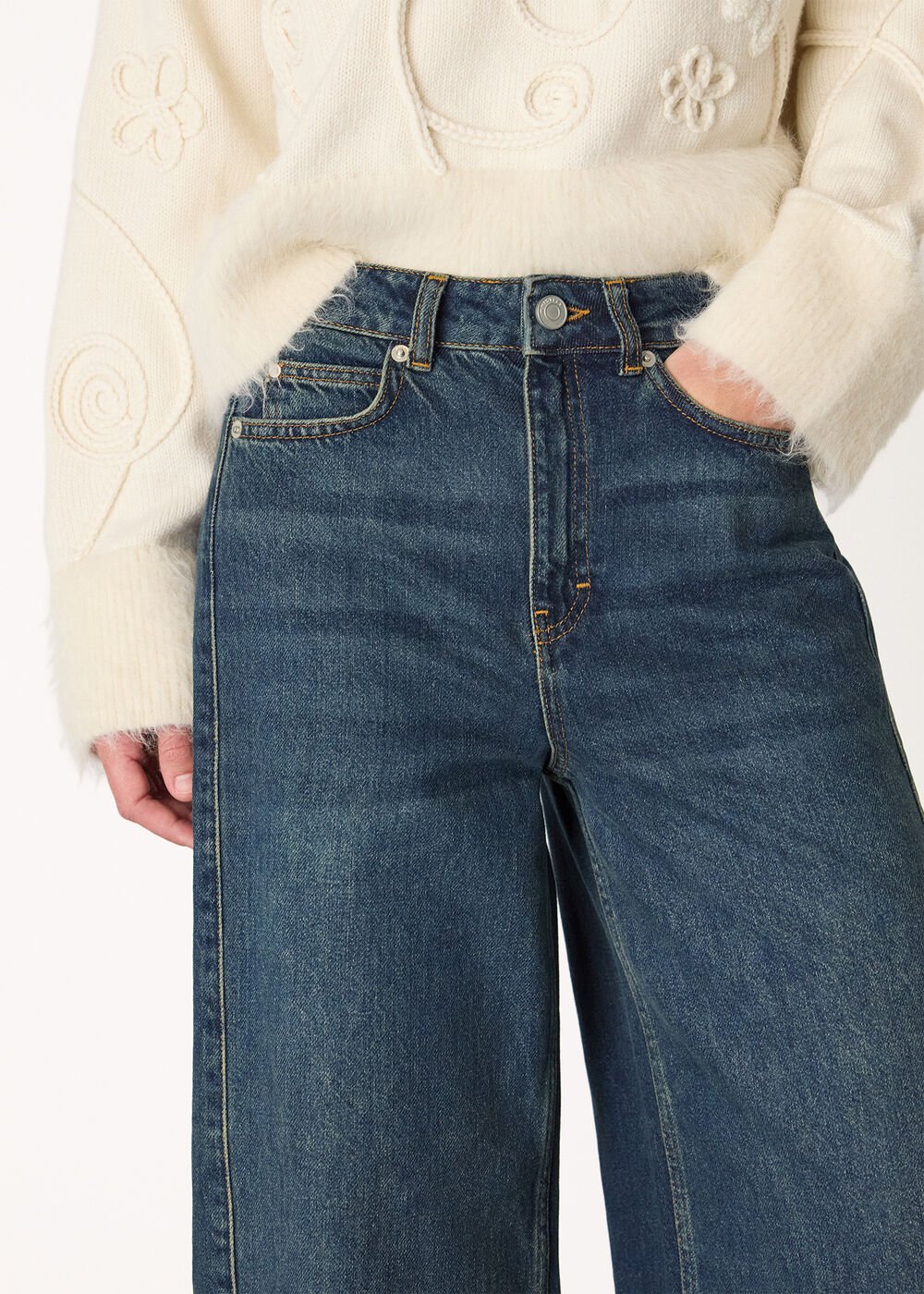 Dark Denim Panel Wide Leg Jean