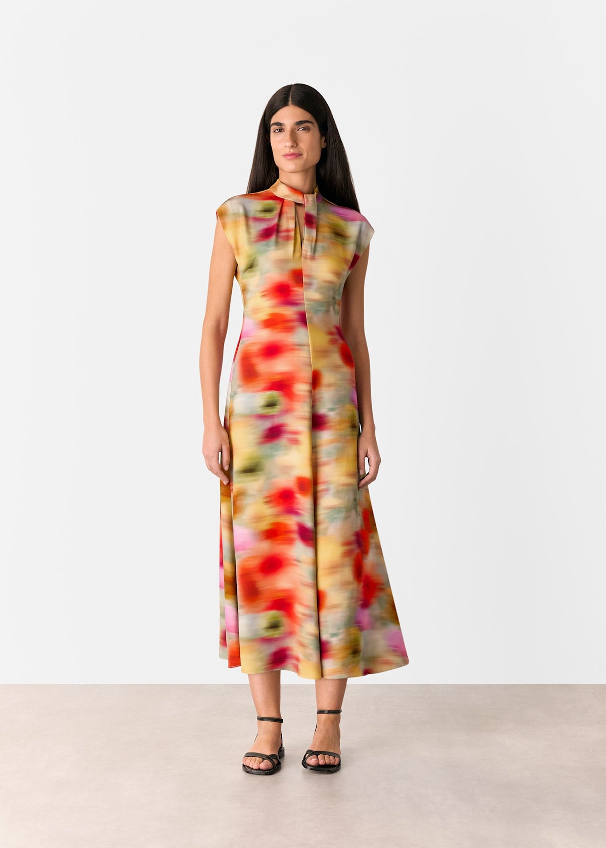 Multicolour Photographic Flower Midi Dress