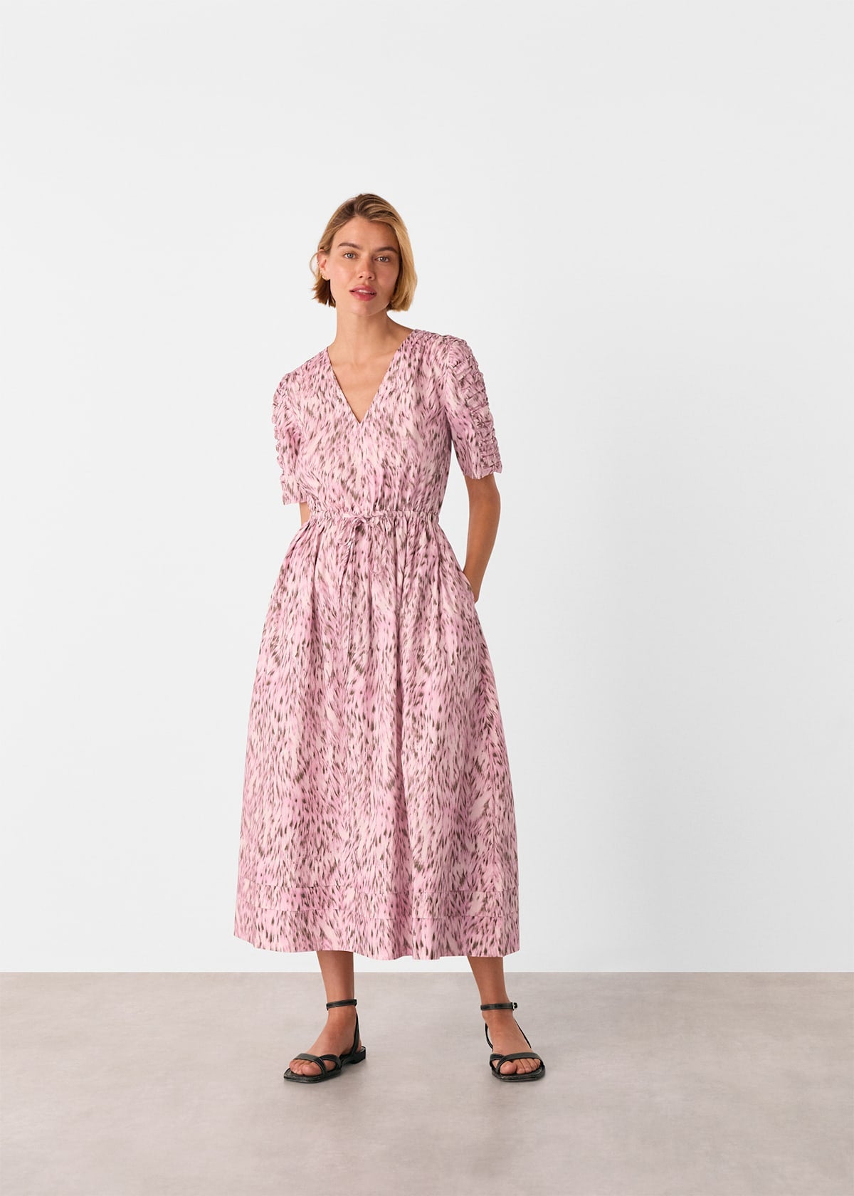 Pink/Multi Leopard Cotton Midi Dress