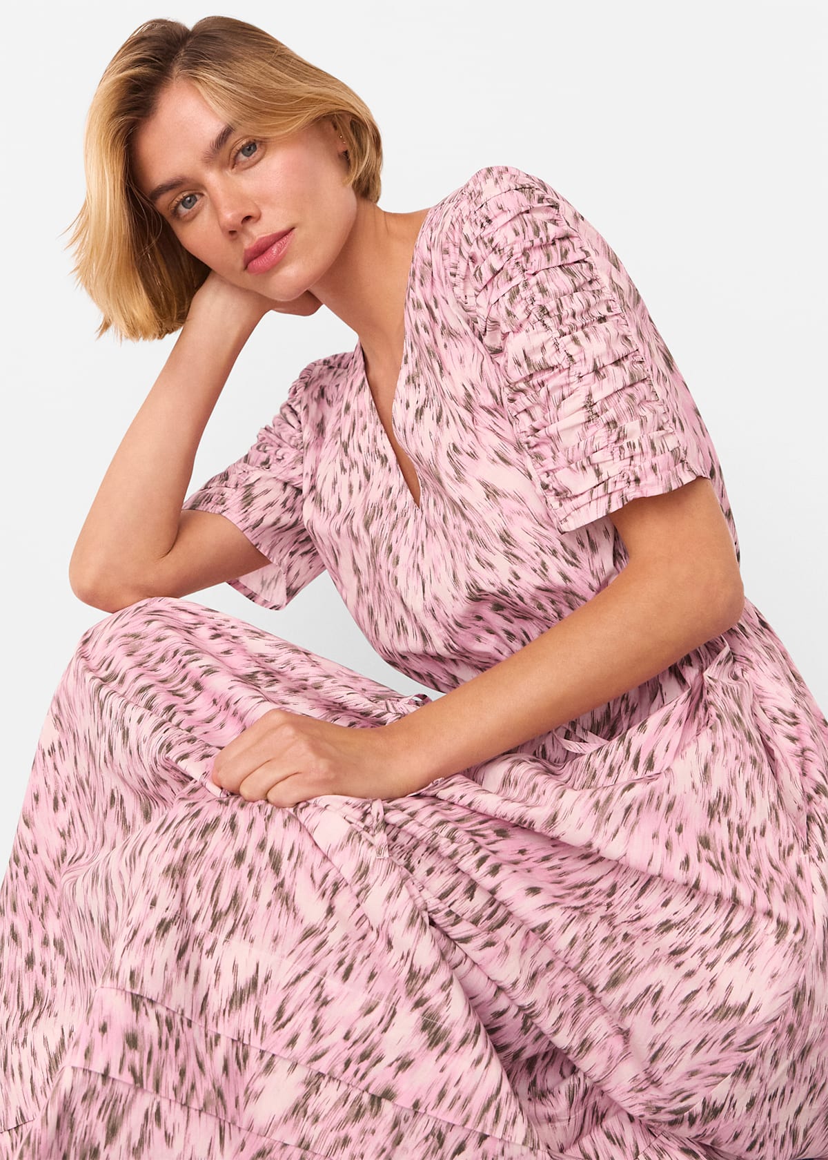 Pink/Multi Leopard Cotton Midi Dress