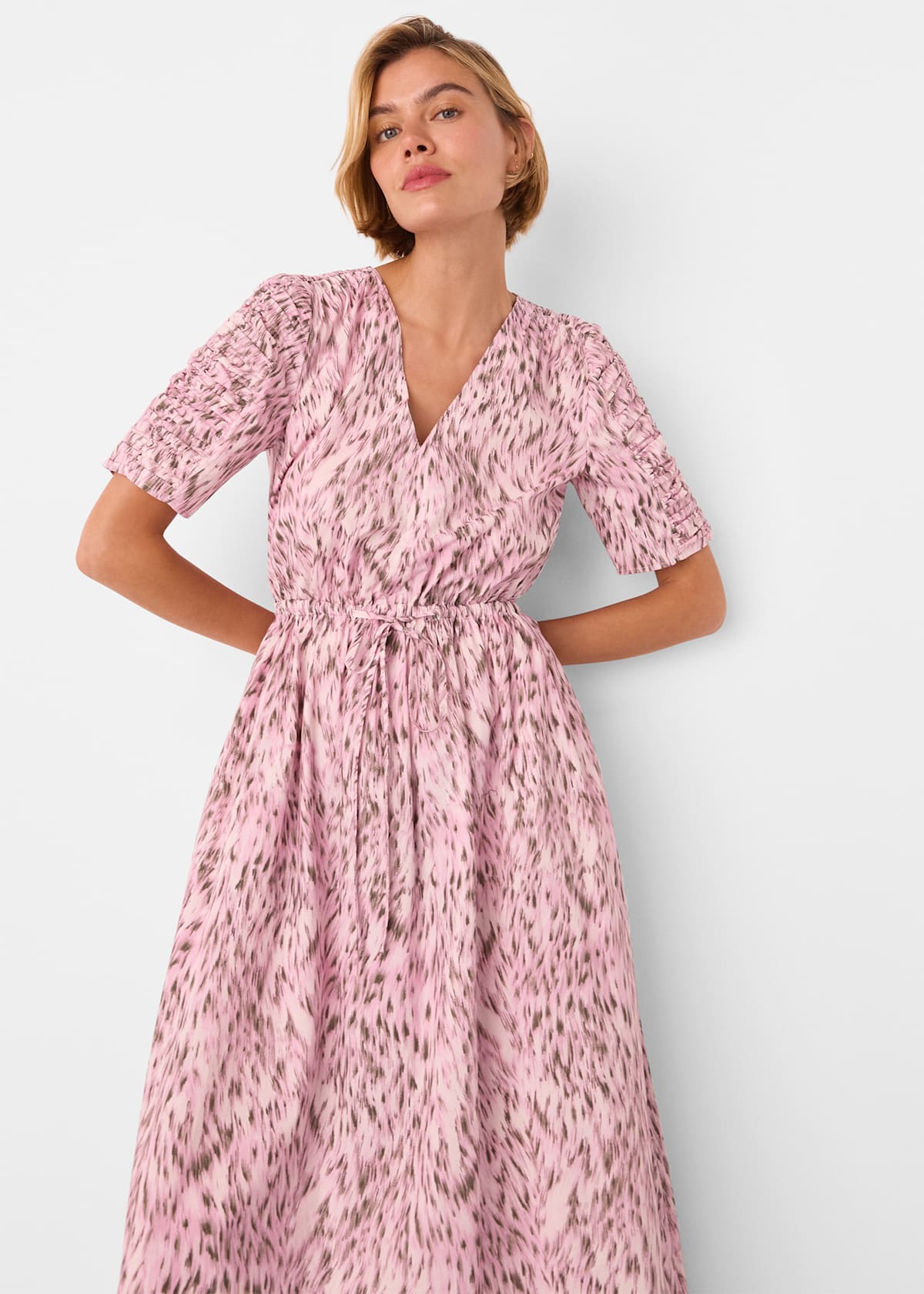 Pink/Multi Leopard Cotton Midi Dress