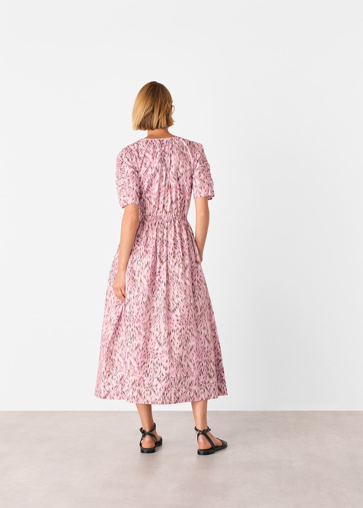 Pink/Multi Leopard Cotton Midi Dress
