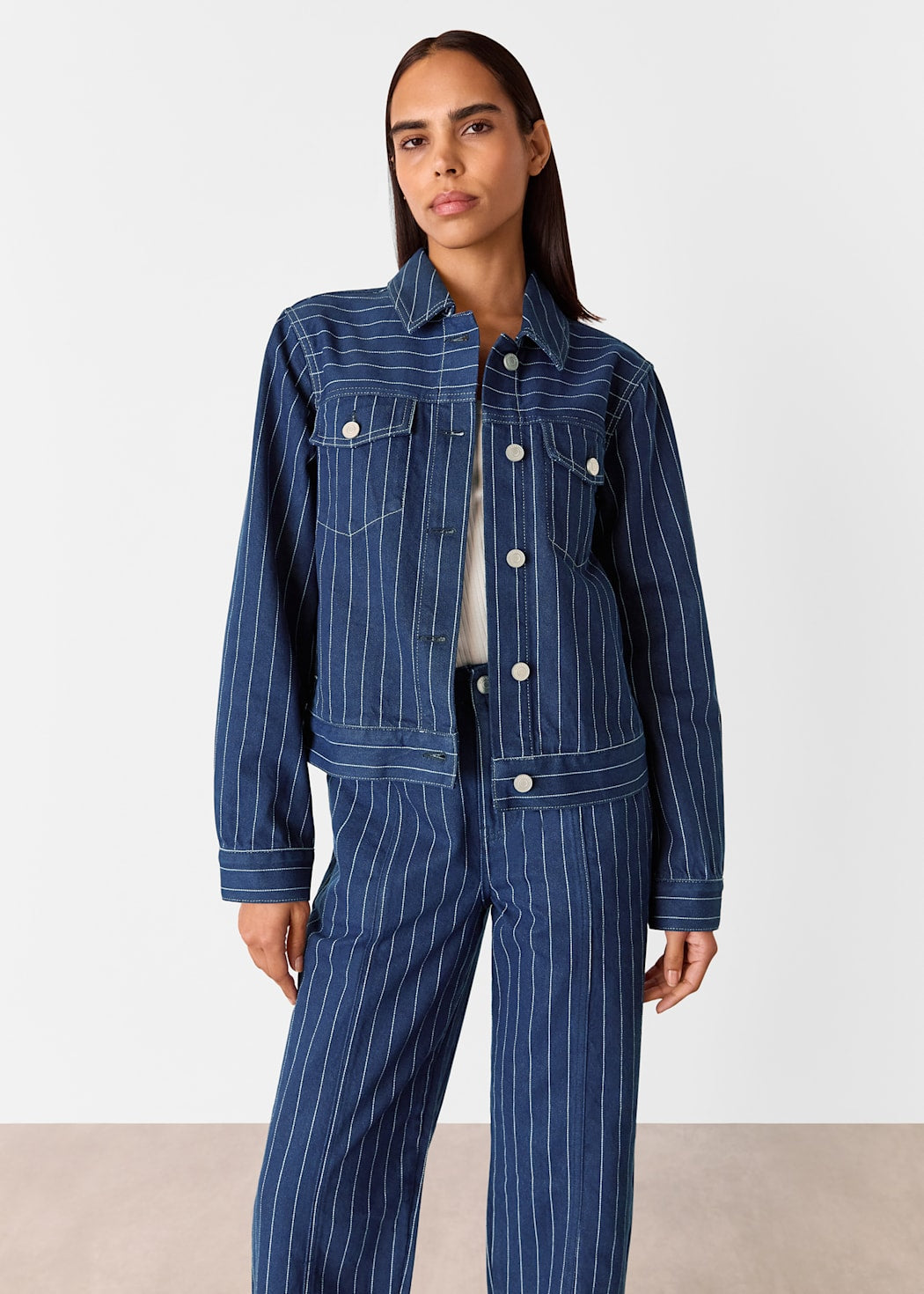 Navy/Multi Pinstripe Denim Jacket